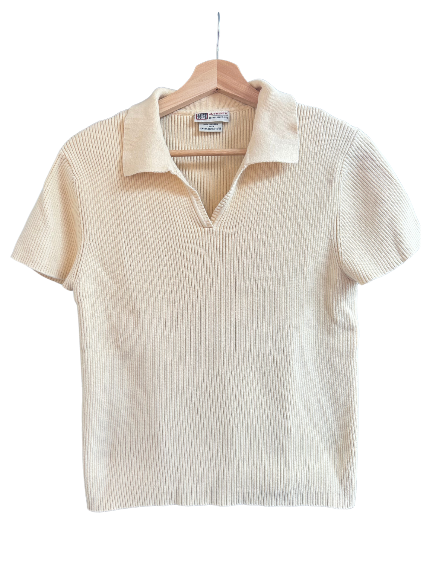 PALE YELLOW KNIT COLLARED SHIRT LARGE