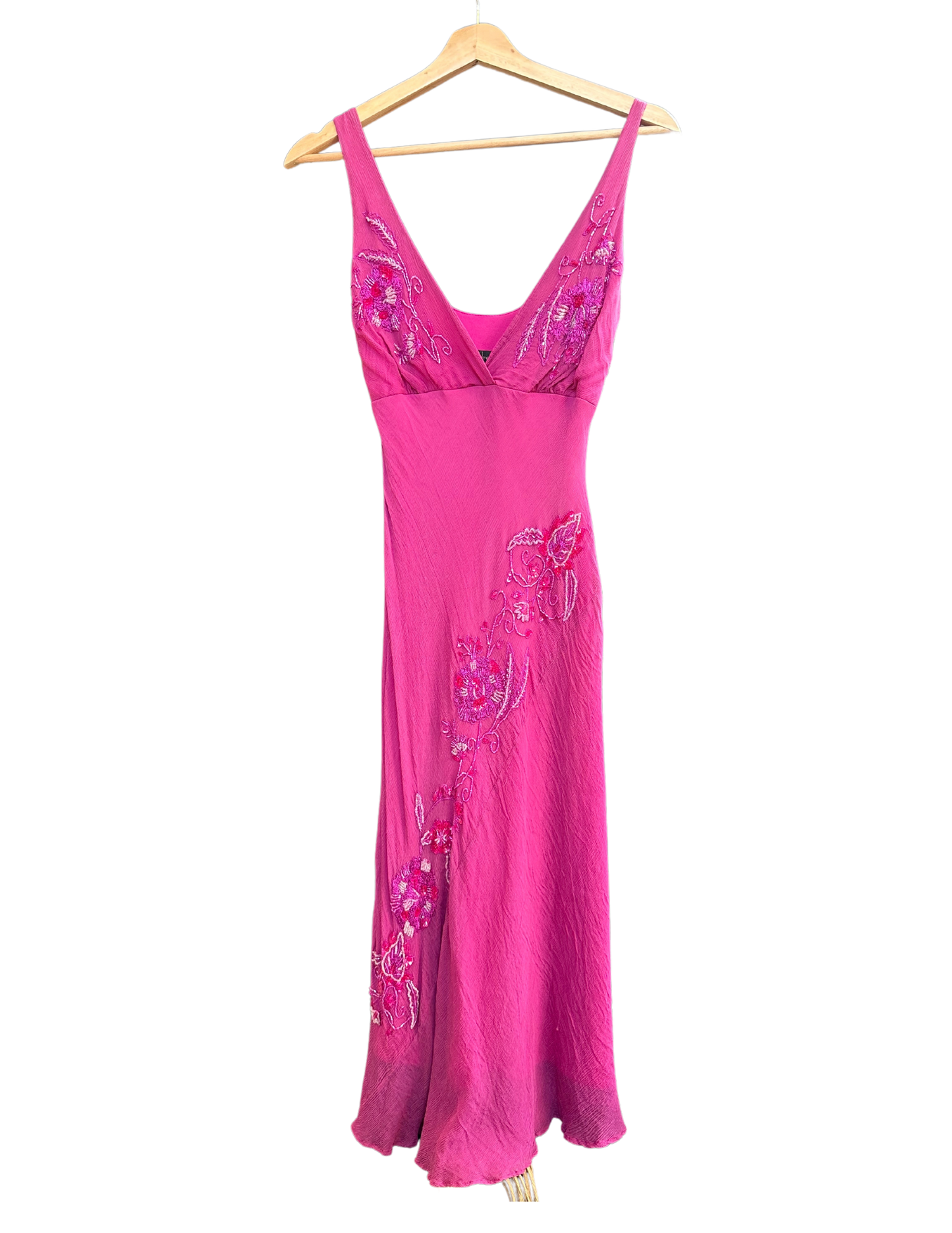 FUCHSIA PINK BEADED MIDI DRESS SIZE 2