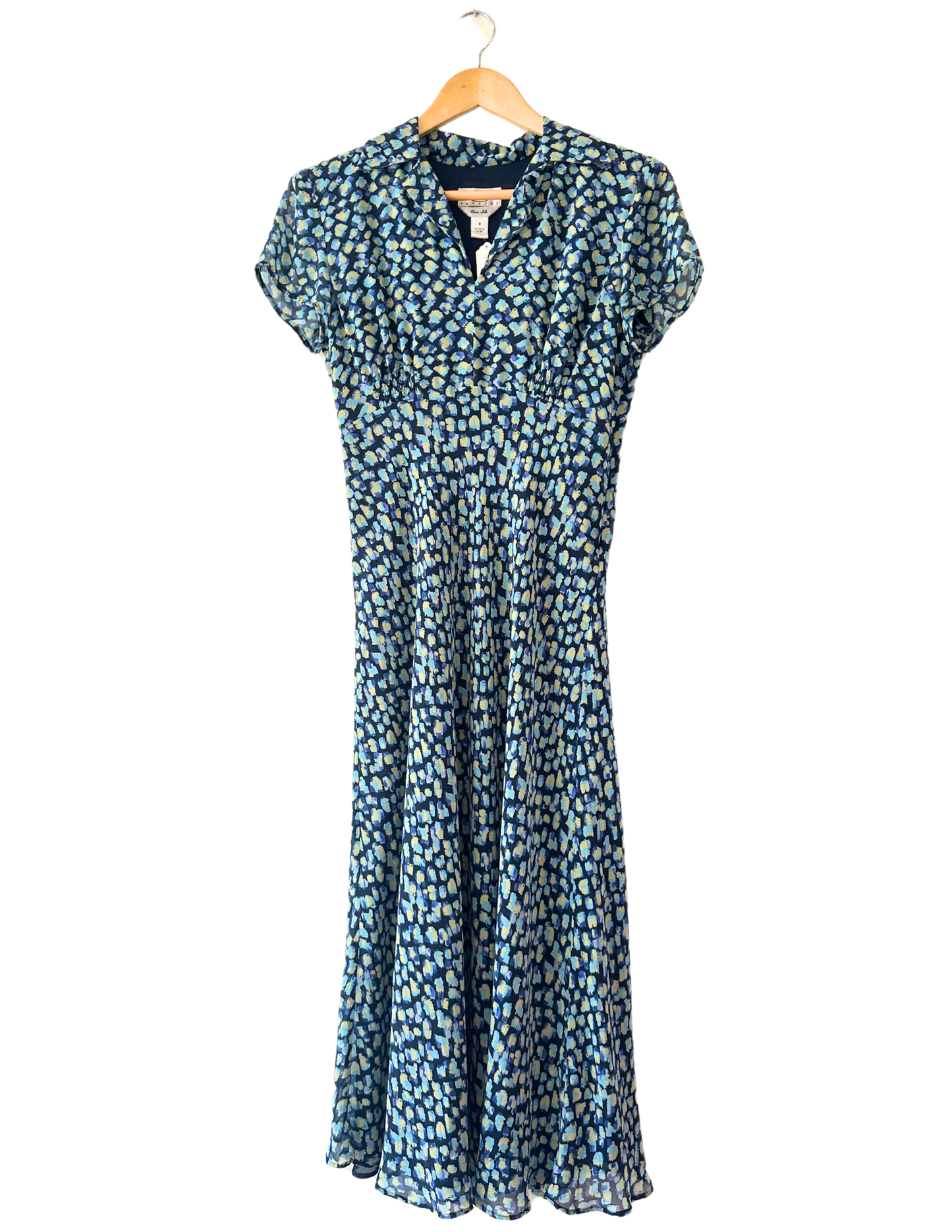 BLUE AND GREEN FLORAL MIDI DRESS SIZE 8