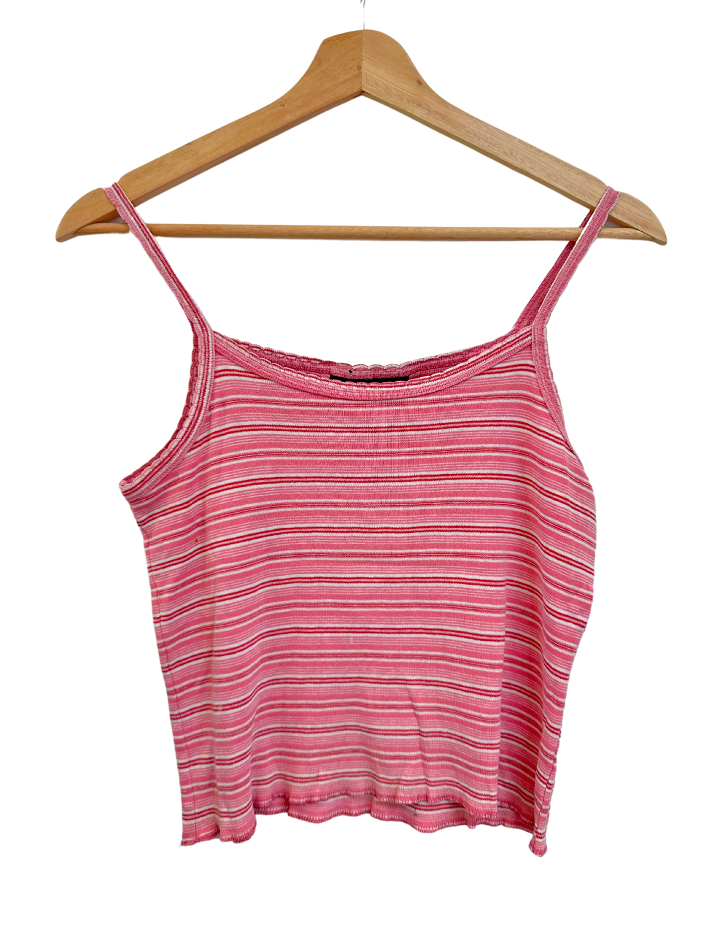 RED AND PINK SCALLOP STRIPE TANK XS