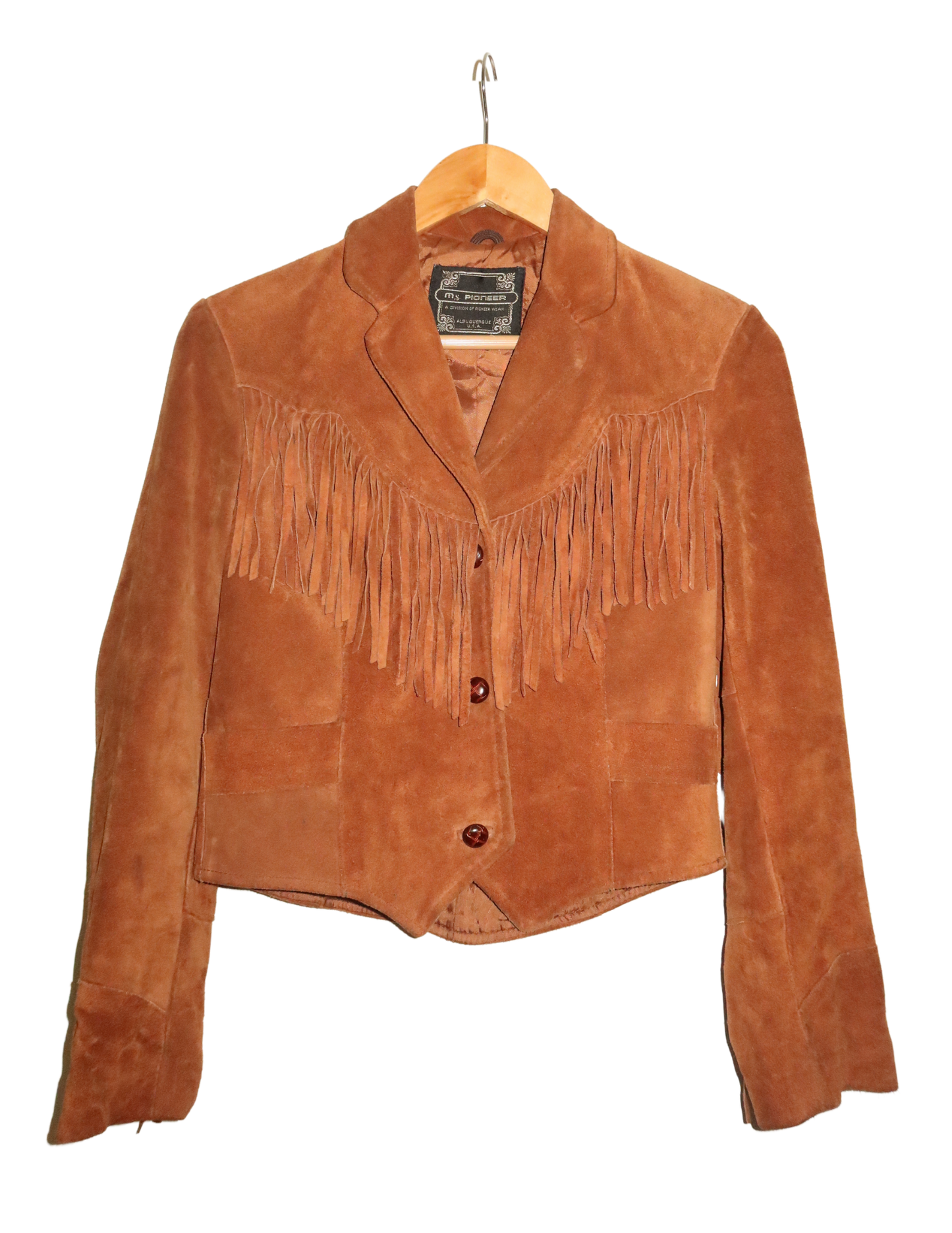 CHESTNUT SUEDE CROPPED FRINGE JACKET XS/S