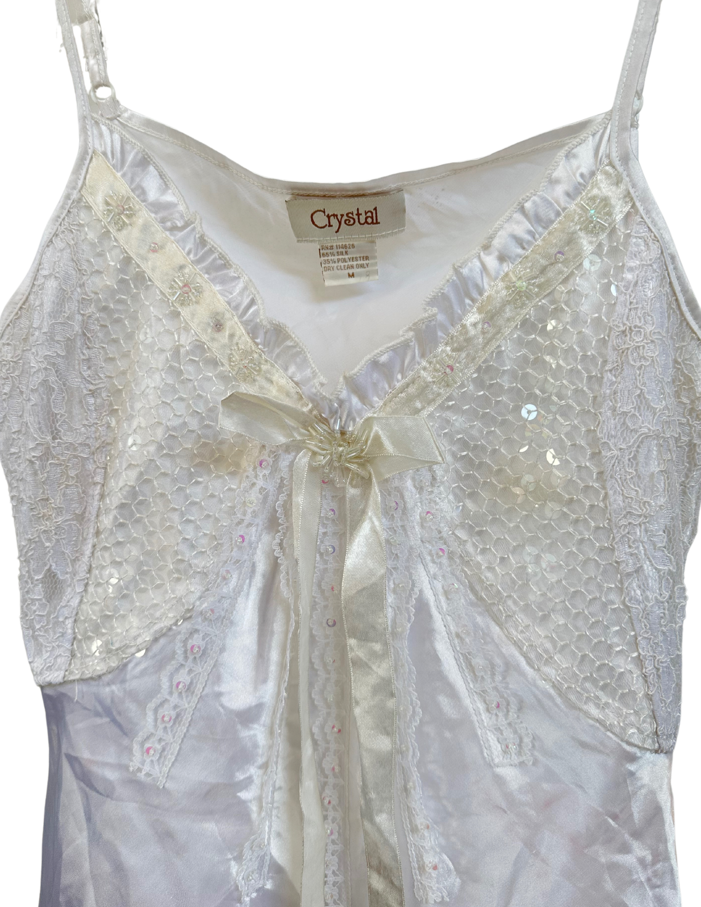 WHITE SATIN BEADED TANK MEDIUM