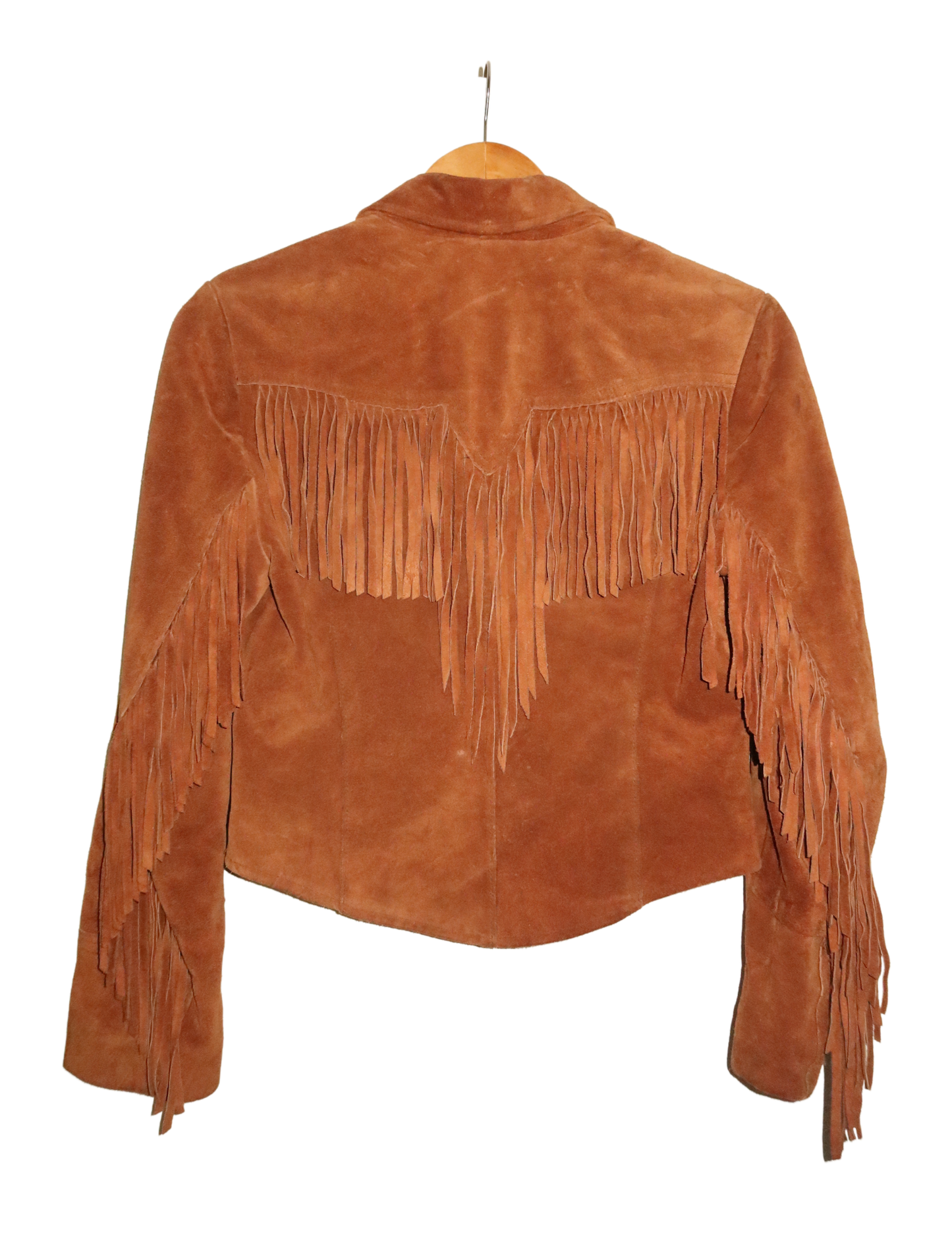 CHESTNUT SUEDE CROPPED FRINGE JACKET XS/S