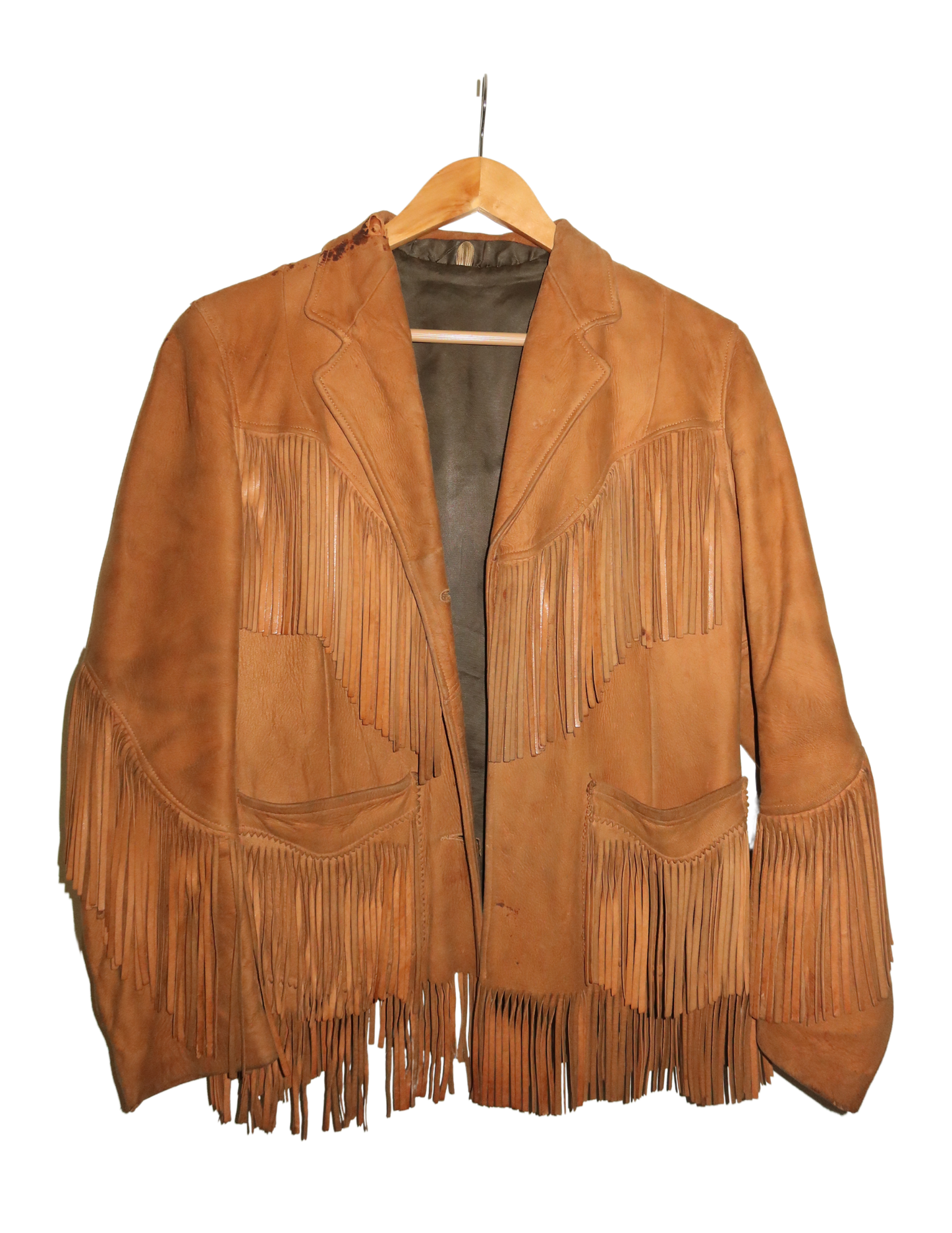 CHESTNUT LEATHER FRINGE BLAZER S/M