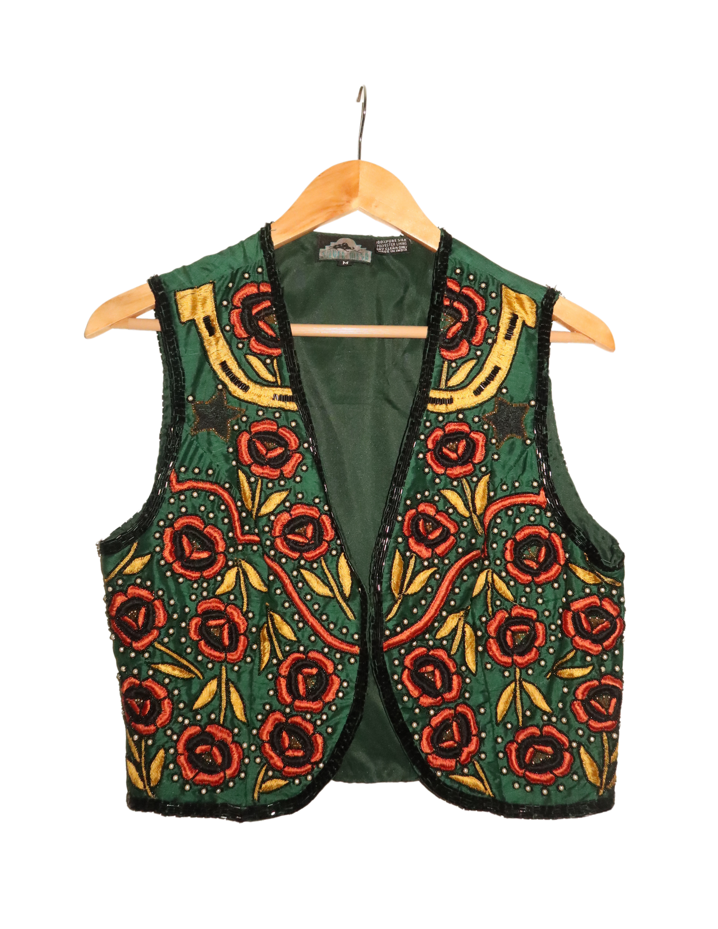 FLORAL GREEN BEADED VEST MEDIUM
