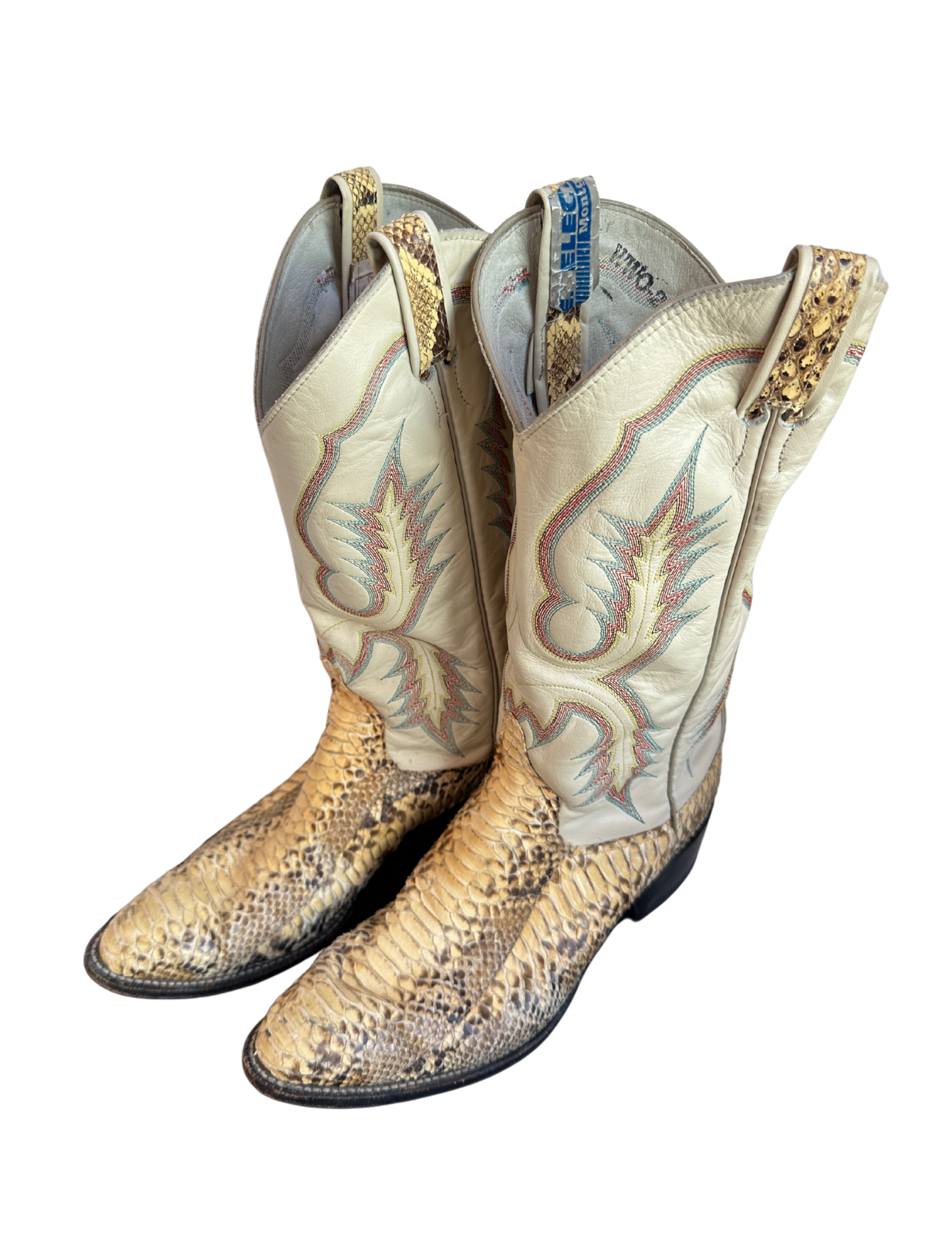 TAN MULTI STITCH SNAKE COWBOY BOOTS SIZE 10.5