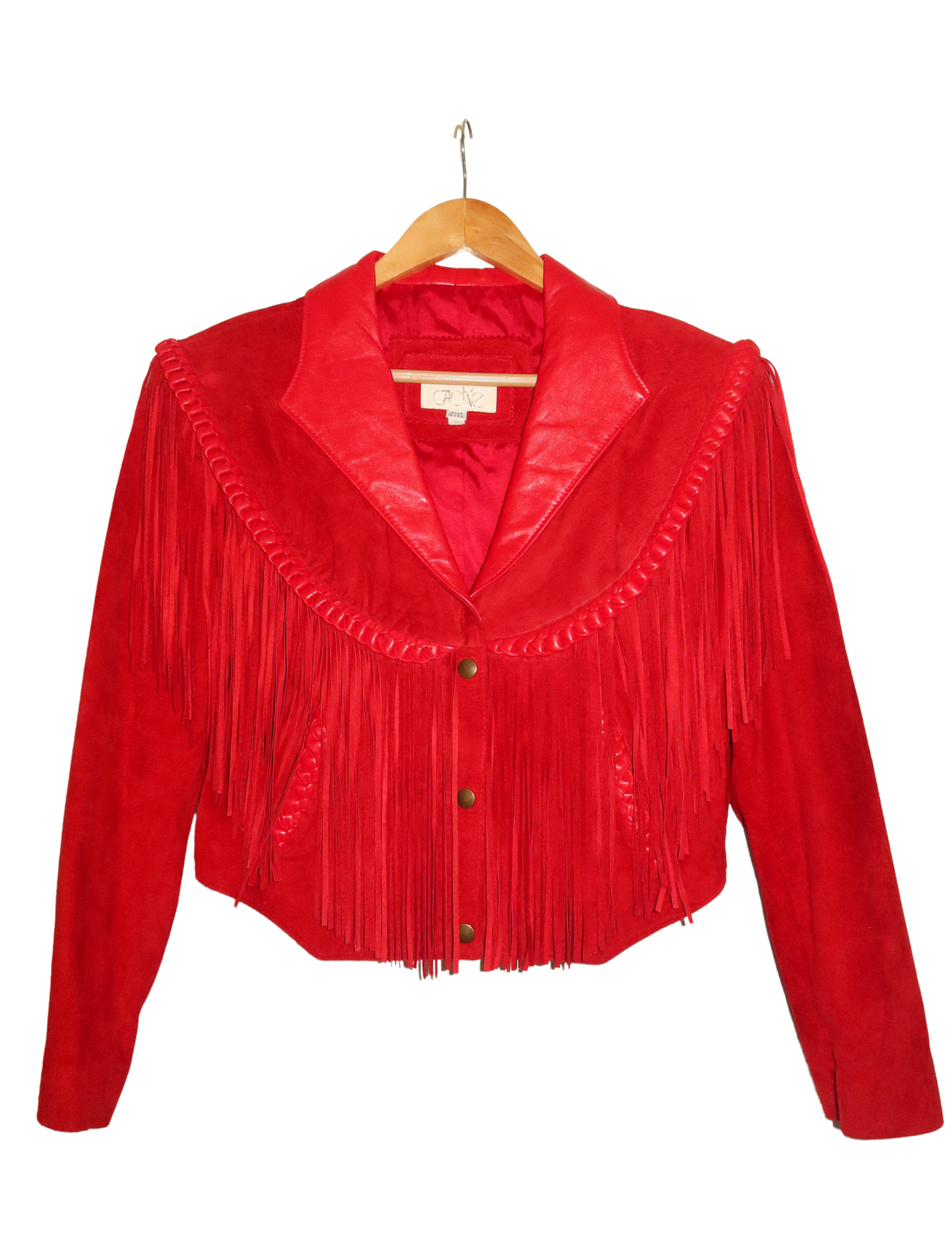 RED CROPPED FRINGE SUEDE JACKET SMALL