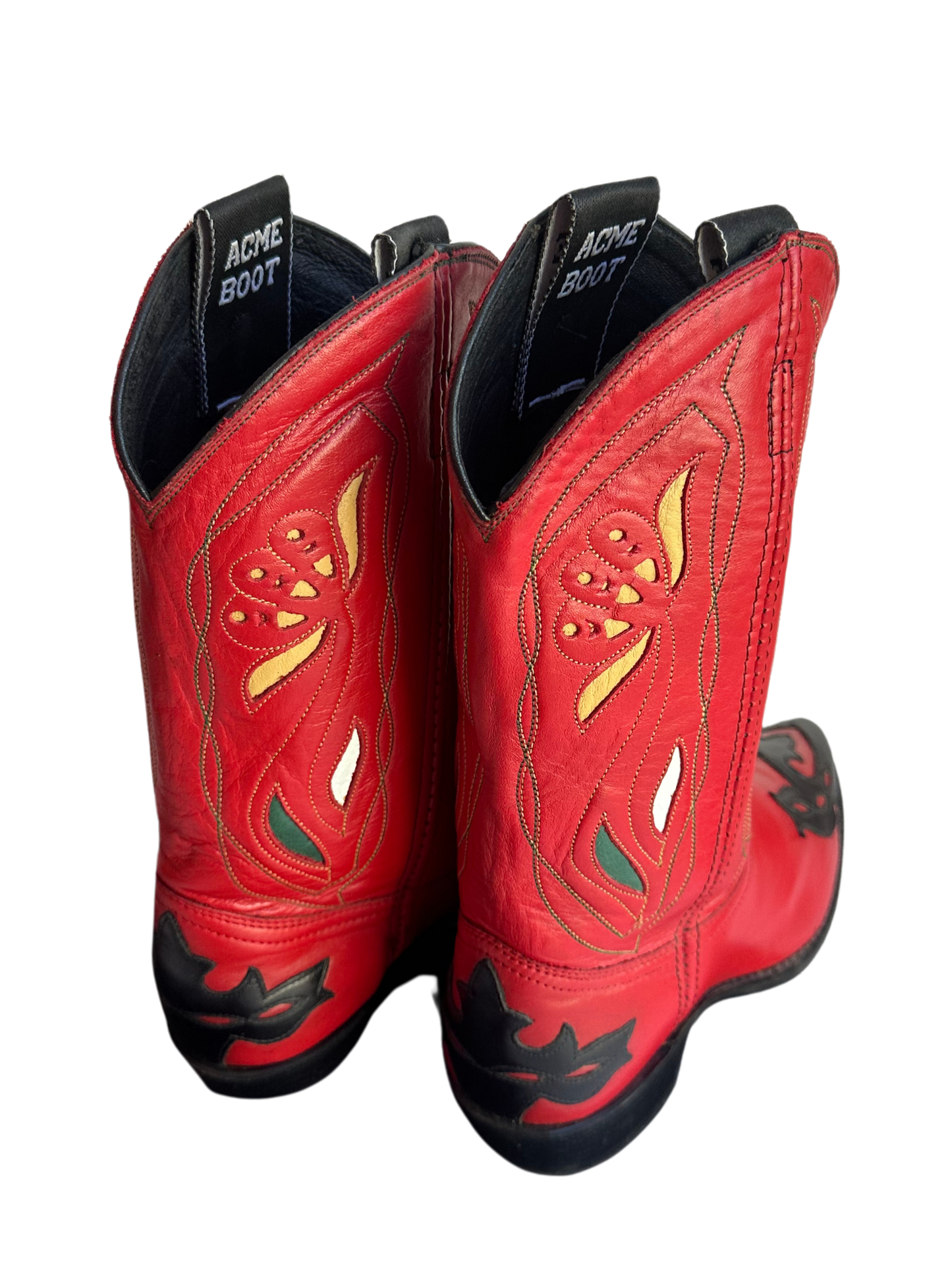 ACME RED INLAY COWBOY BOOTS SIZE 8.5