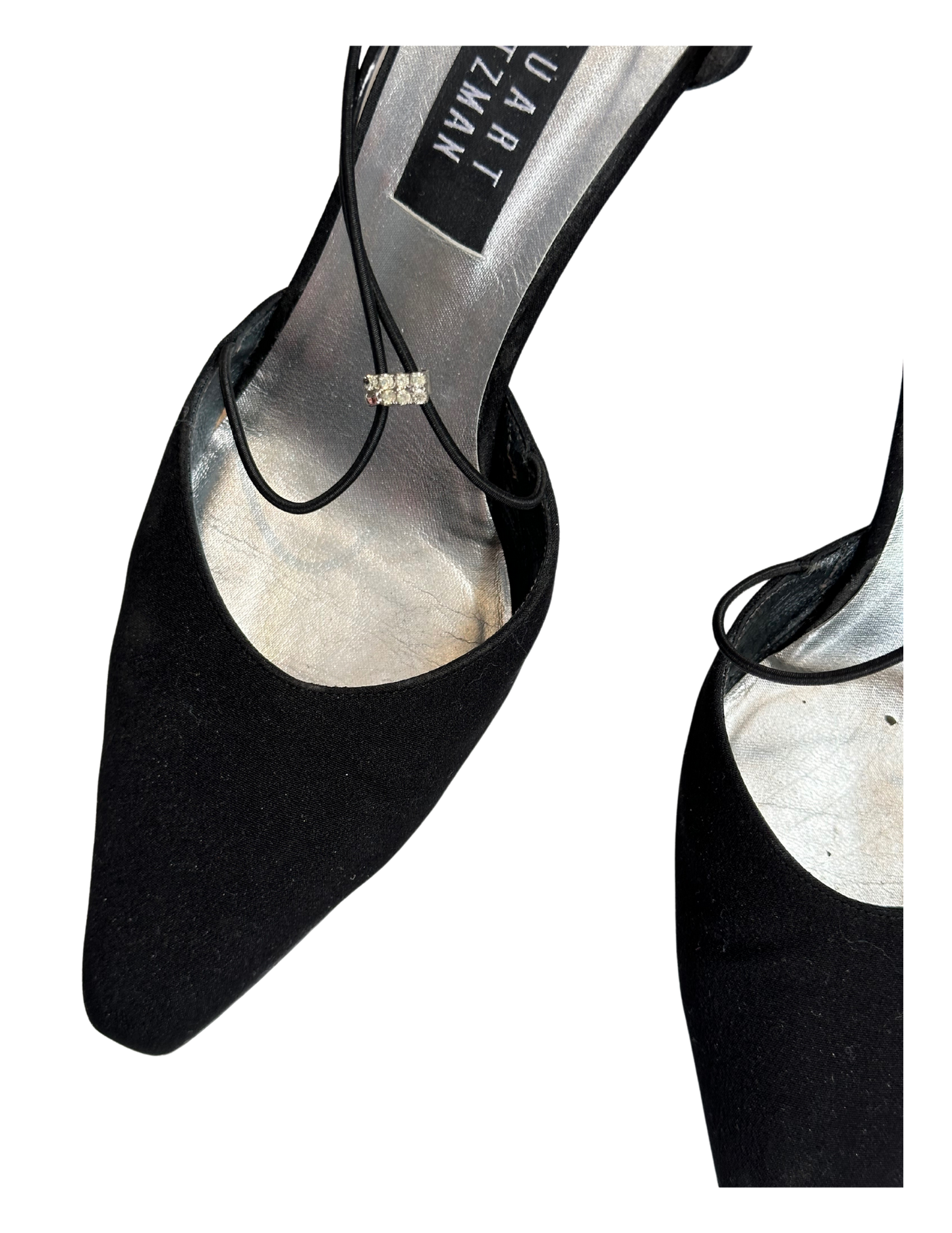BLACK RHINESTONE STUART WEITZMAN HEELS SIZE 8