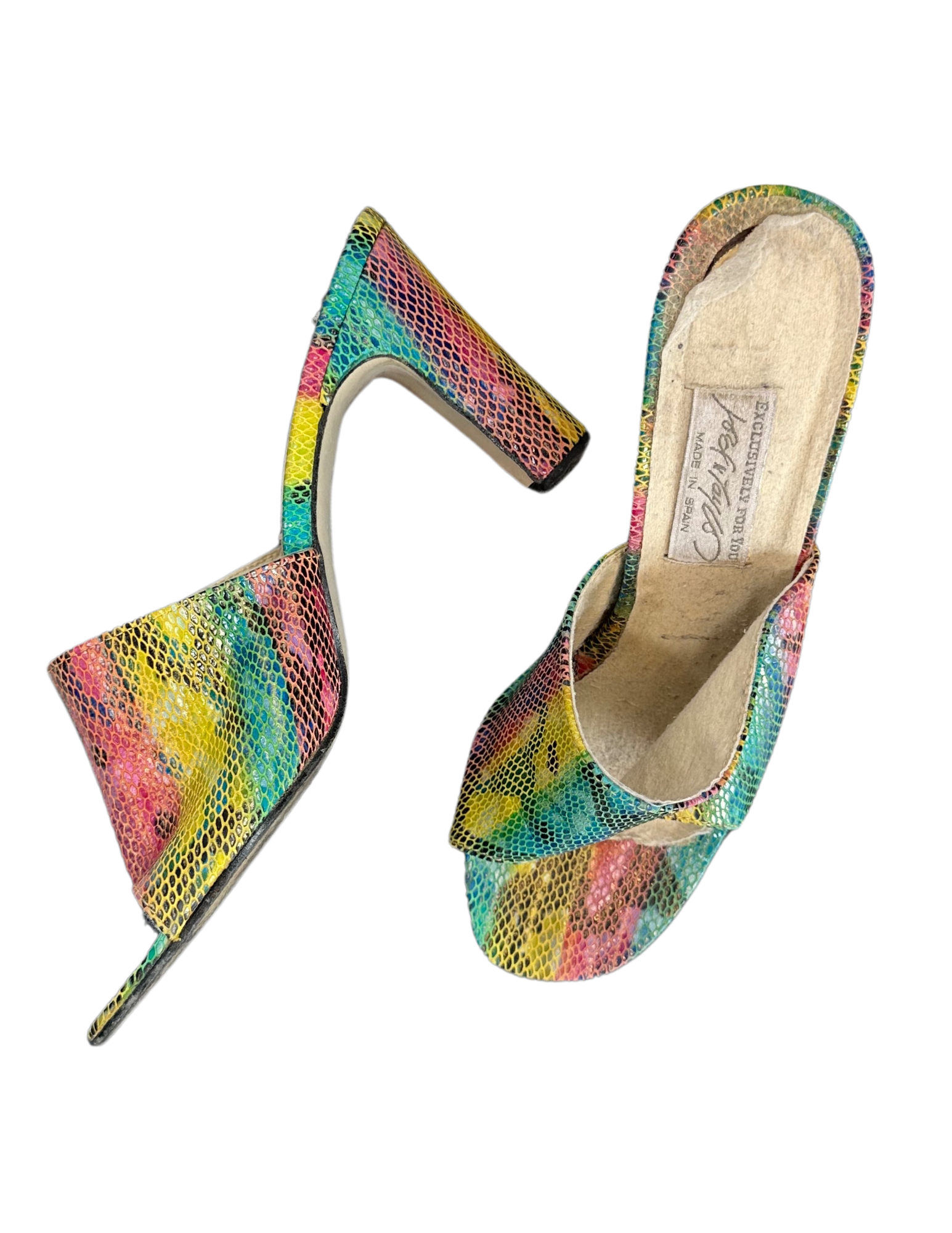 RAINBOW SNAKE SKIN MULES SIZE 7 The Vintage Cowgirl