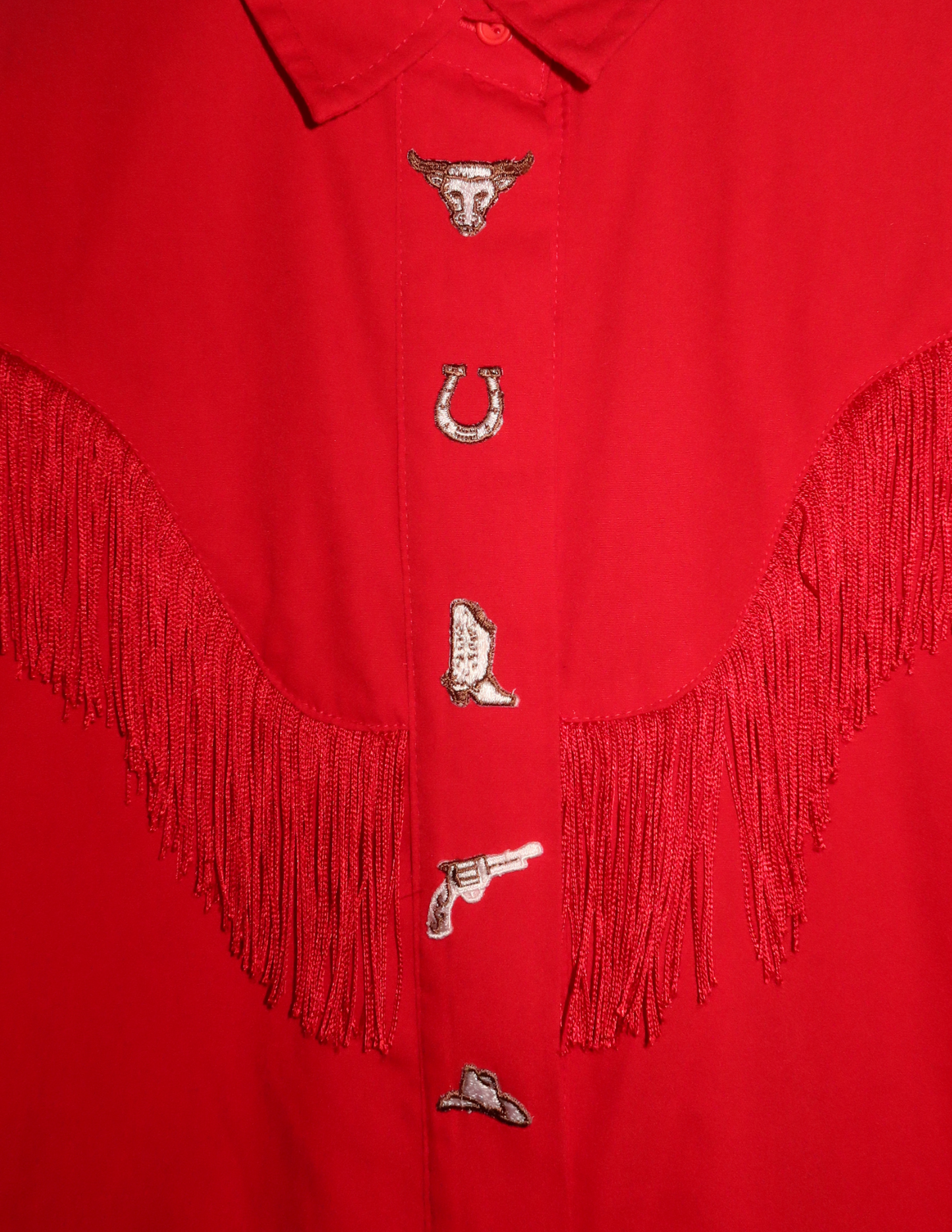 RED WESTERN FRINGE BUTTON UP MEDIUM