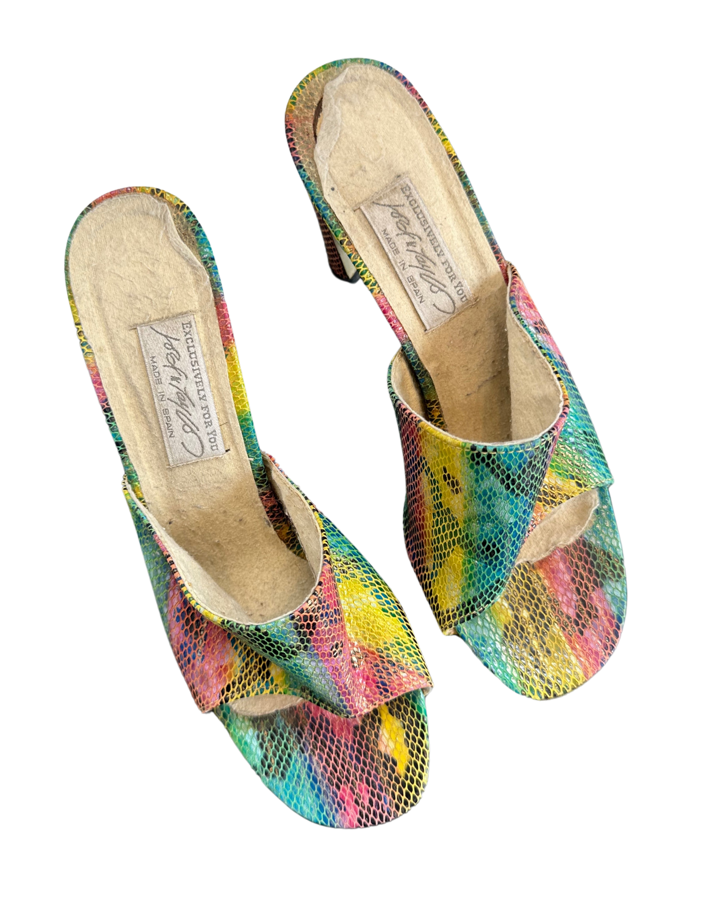 RAINBOW SNAKE SKIN MULES SIZE 7