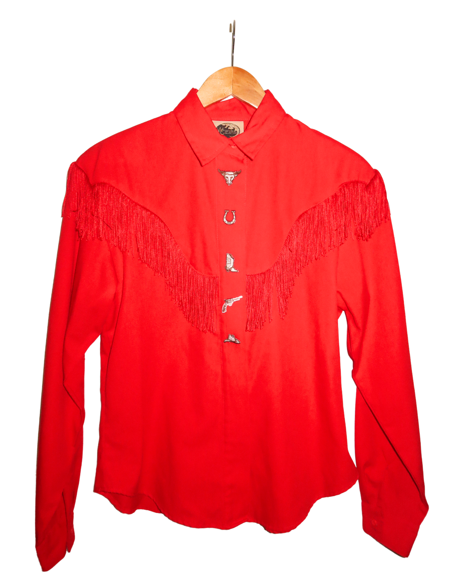 RED WESTERN FRINGE BUTTON UP MEDIUM