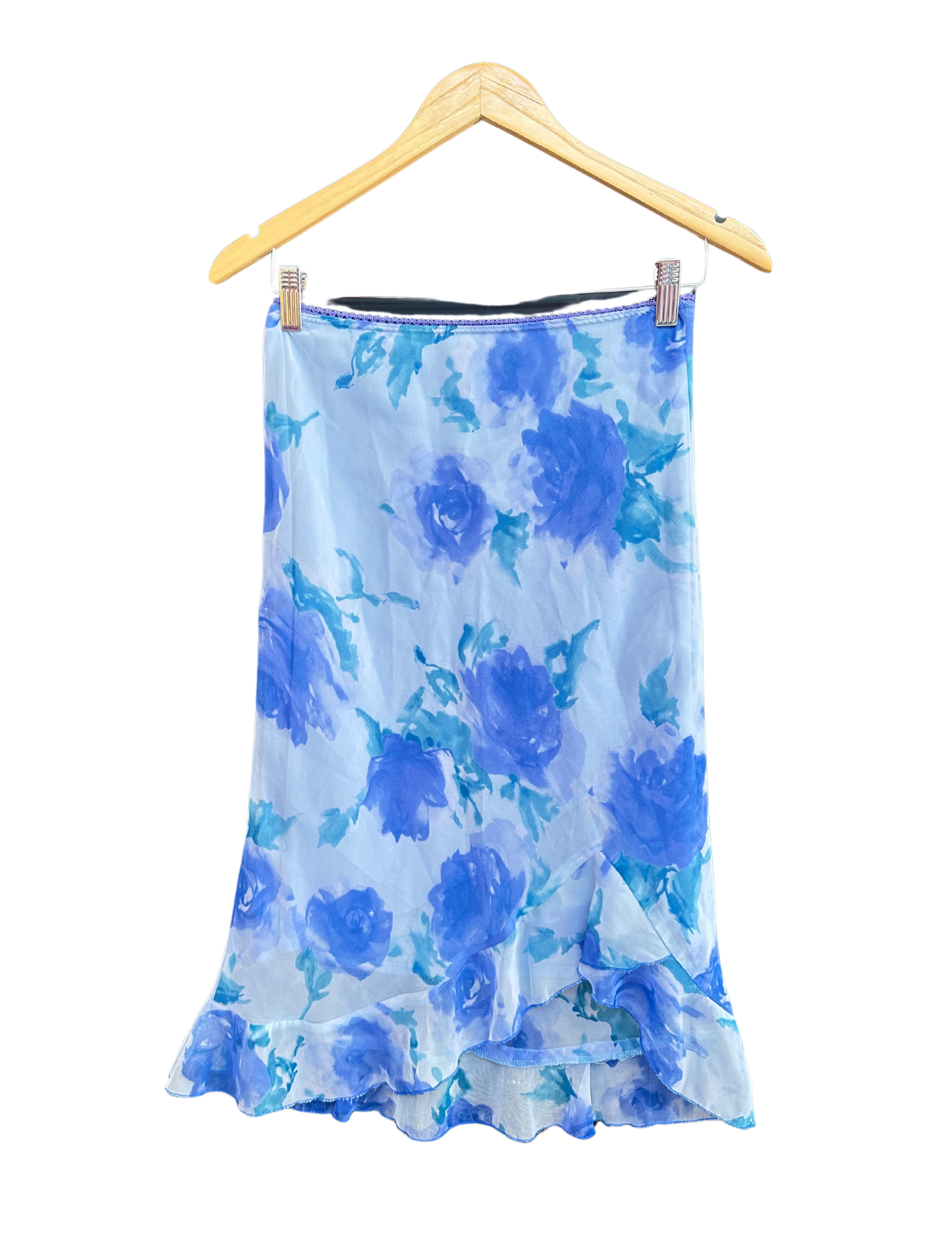 BLUE FLORAL MIDI SKIRT SMALL