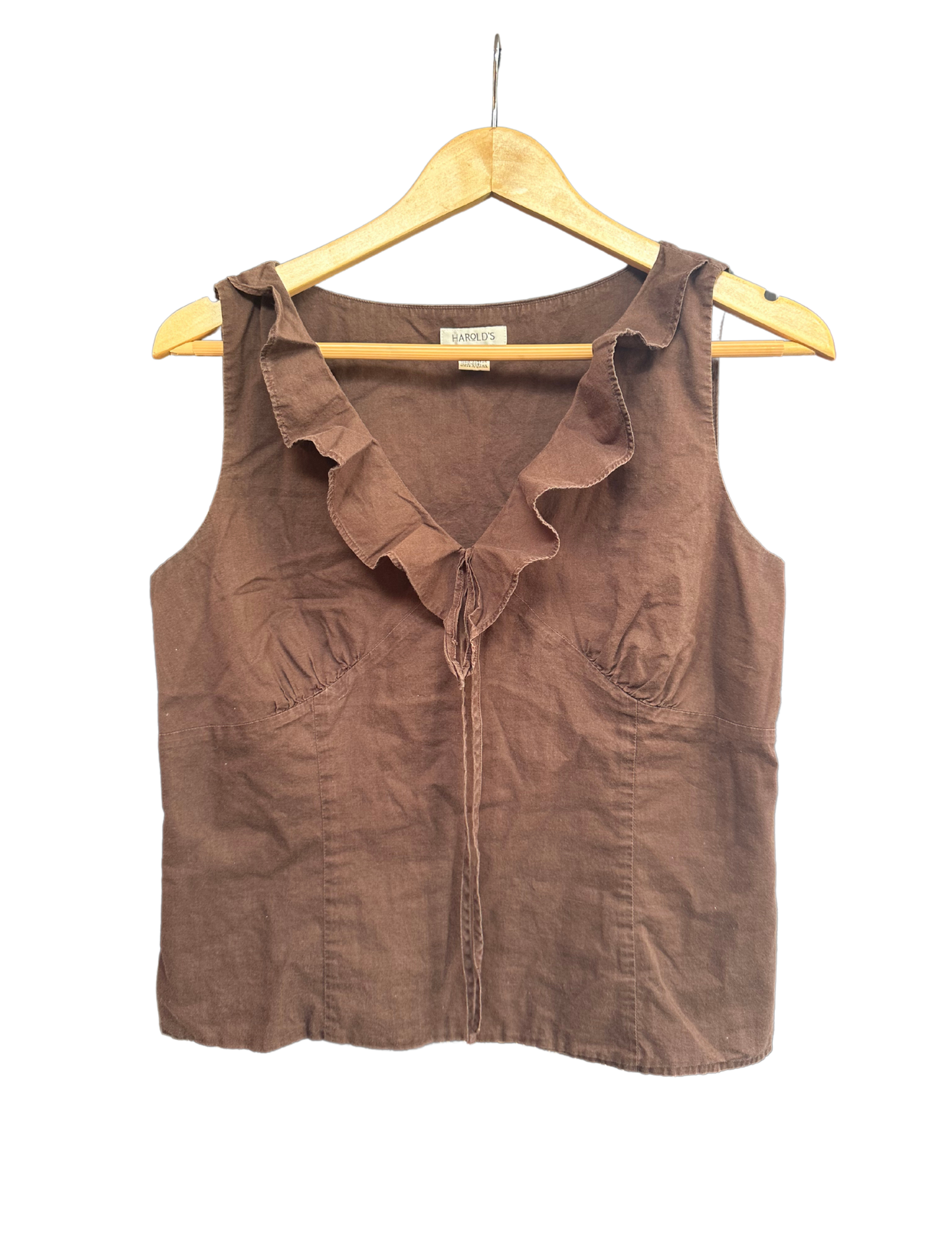 BROWN RUFFLE TANK LARGE (10)