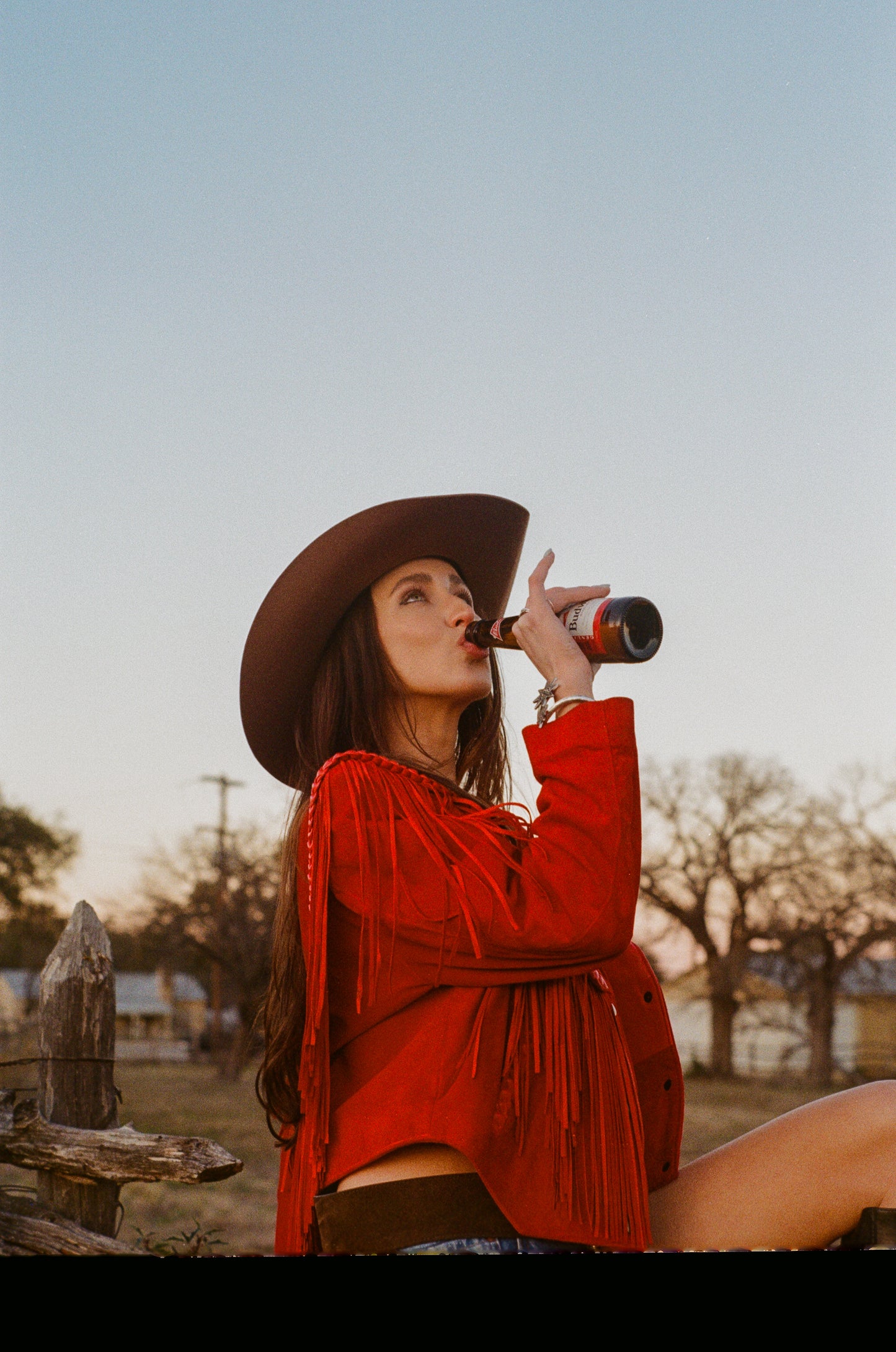 RED CROPPED FRINGE SUEDE JACKET SMALL