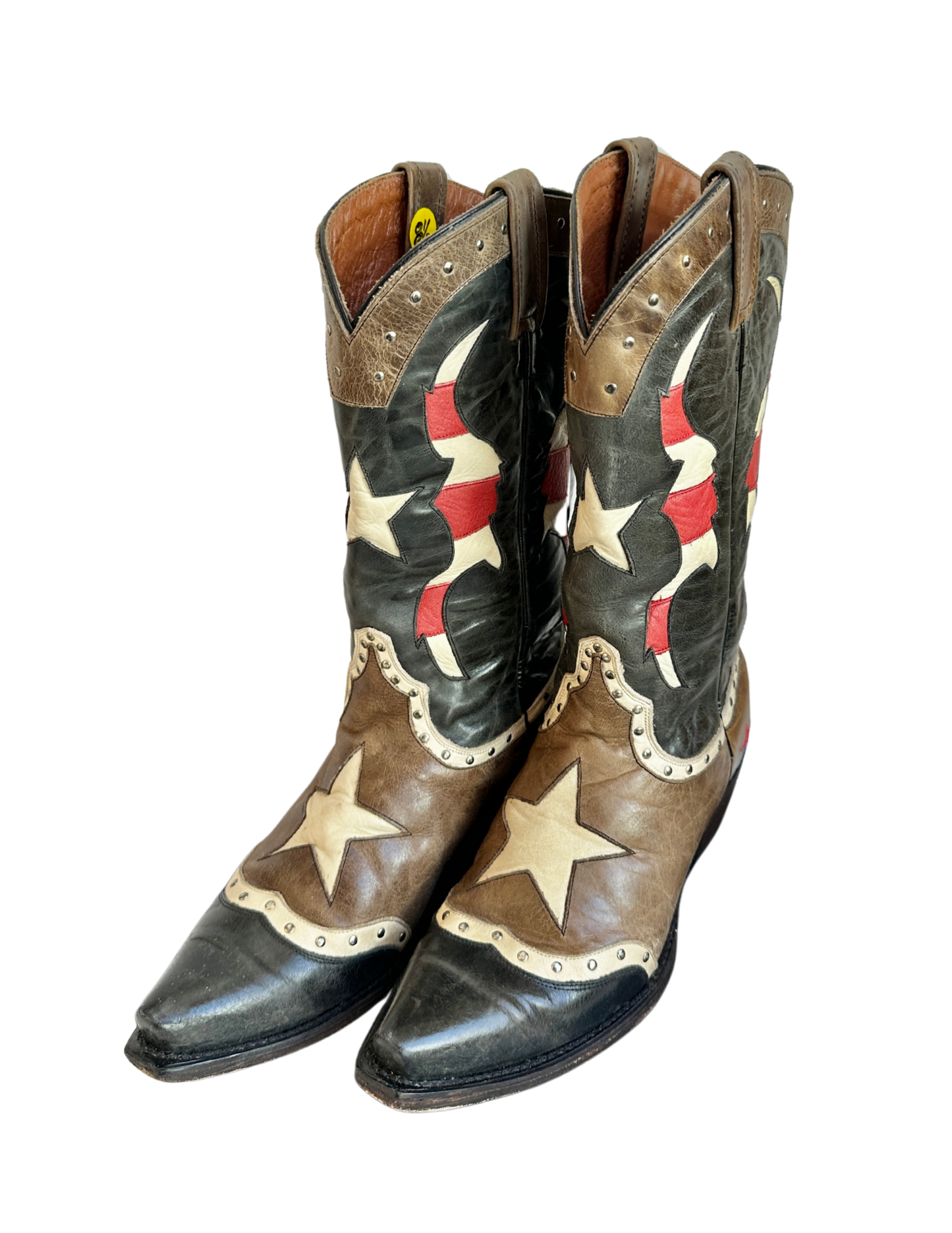 BLACK AND BROWN STAR STUDDED BOOTS 8.5