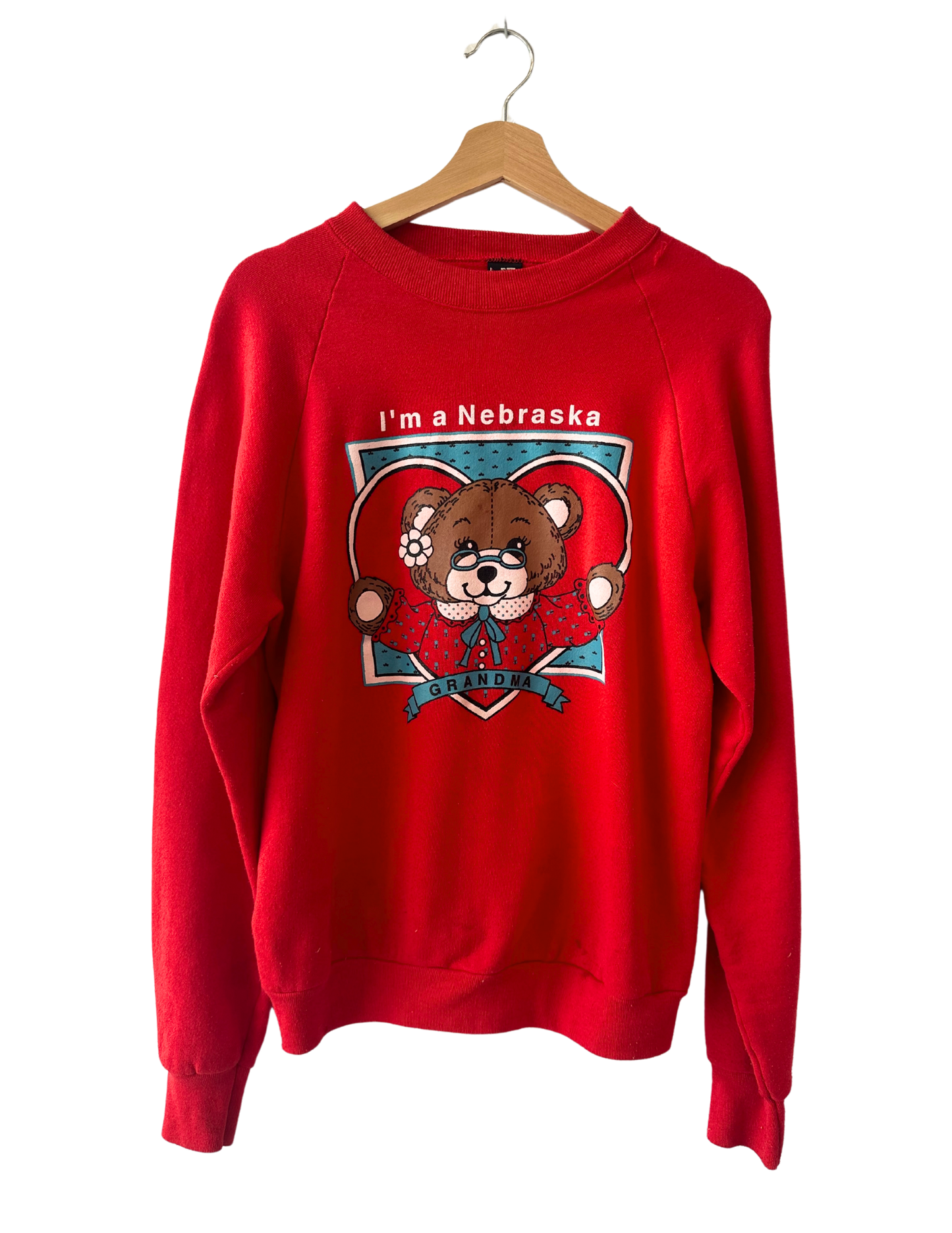 NEBRASKA GRANDMA TEDDY BEAR CREWNECK LARGE