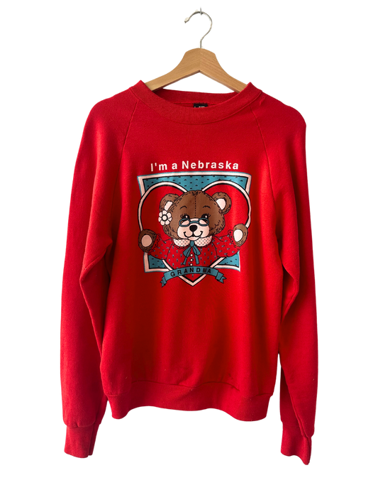 NEBRASKA GRANDMA TEDDY BEAR CREWNECK LARGE