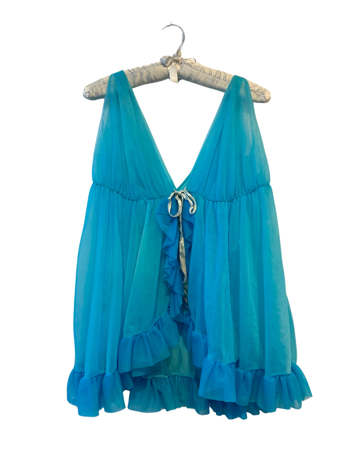 TURQUOISE SHEER WITH RUFFLE DETAIL TANK SMALL