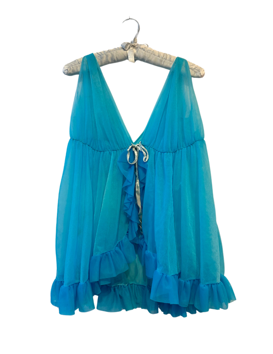 TURQUOISE SHEER WITH RUFFLE DETAIL TANK SMALL