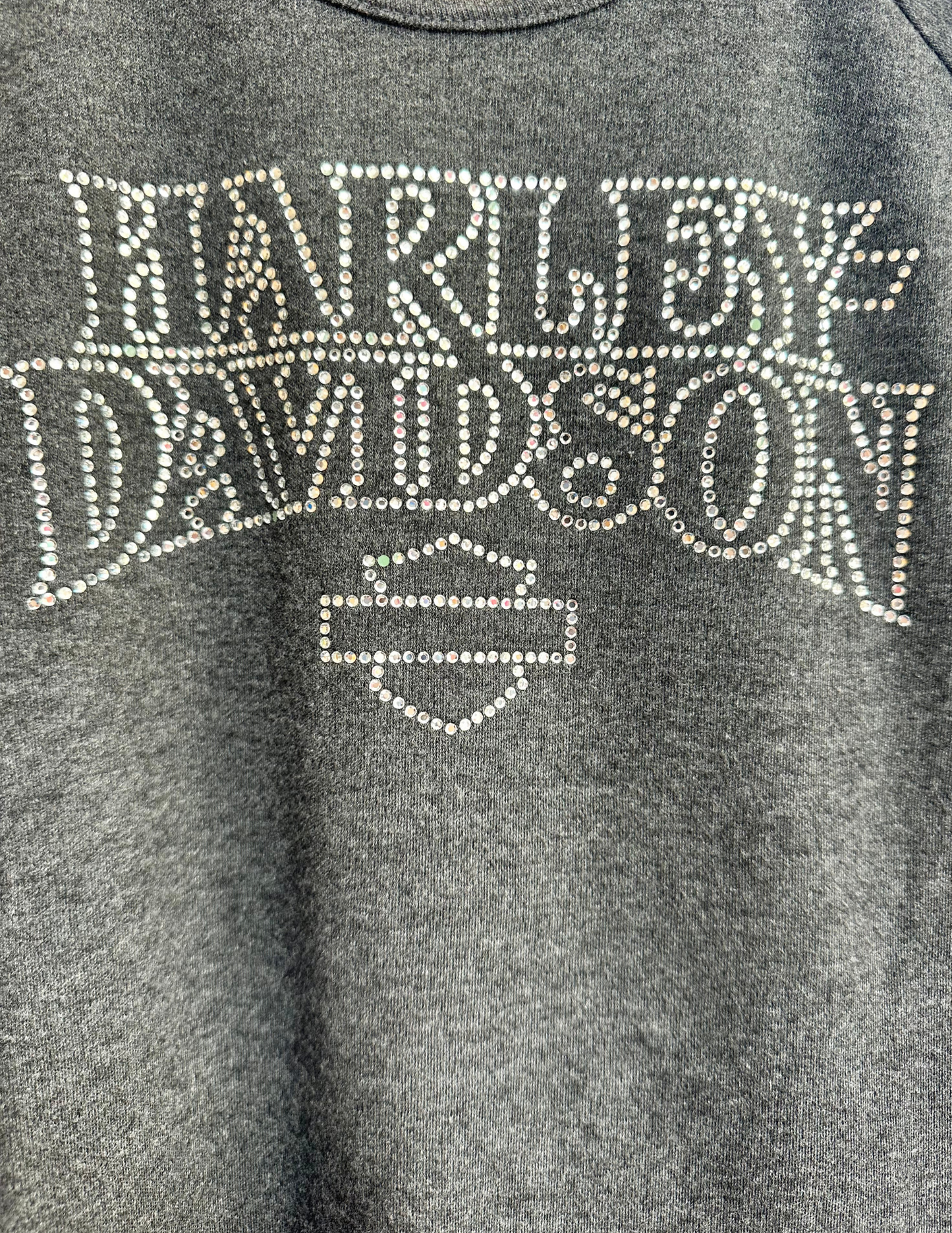 GREY HARLEY DAVIDSON RHINESTONE TEE MEDIUM