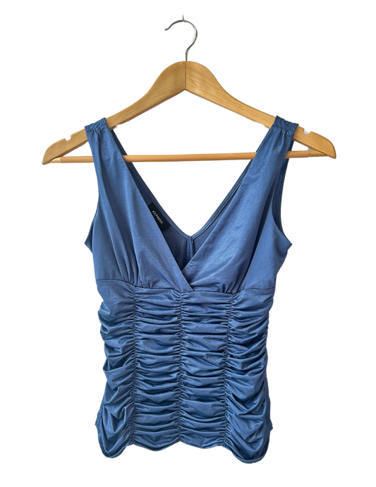 BLUE SHIMMER RUCHED TANK XS