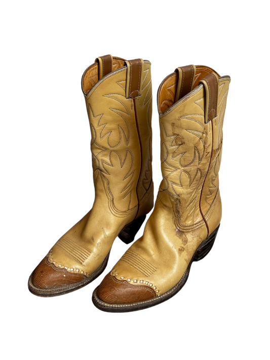 TAN AND BROWN COWBOY BOOTS SIZE 5