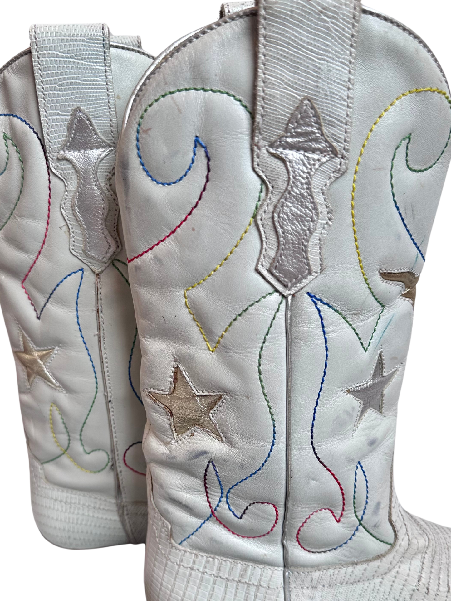 WHITE MULTI STITCH STEER COWBOY BOOTS SIZE 5