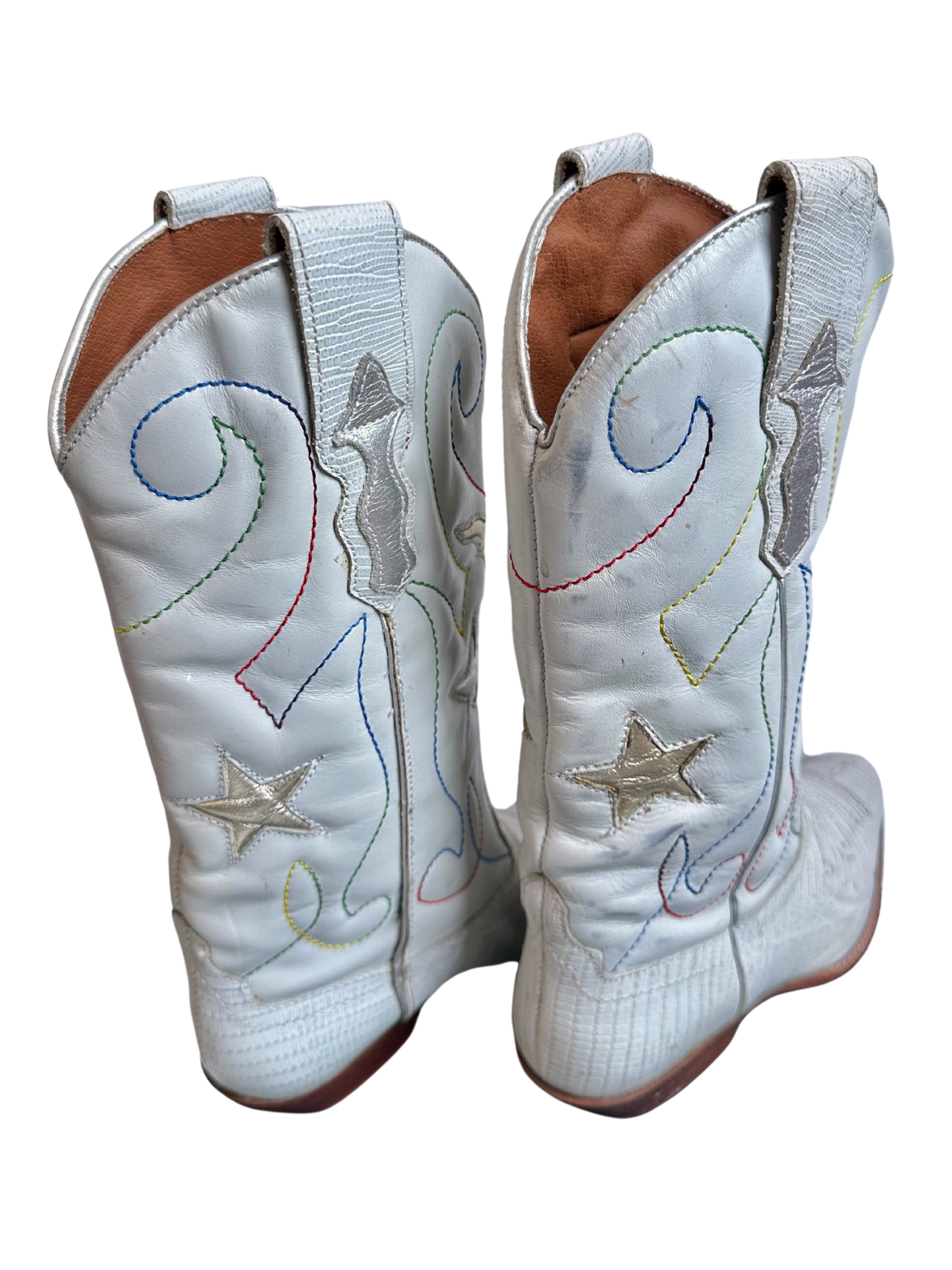 WHITE MULTI STITCH STEER COWBOY BOOTS SIZE 5
