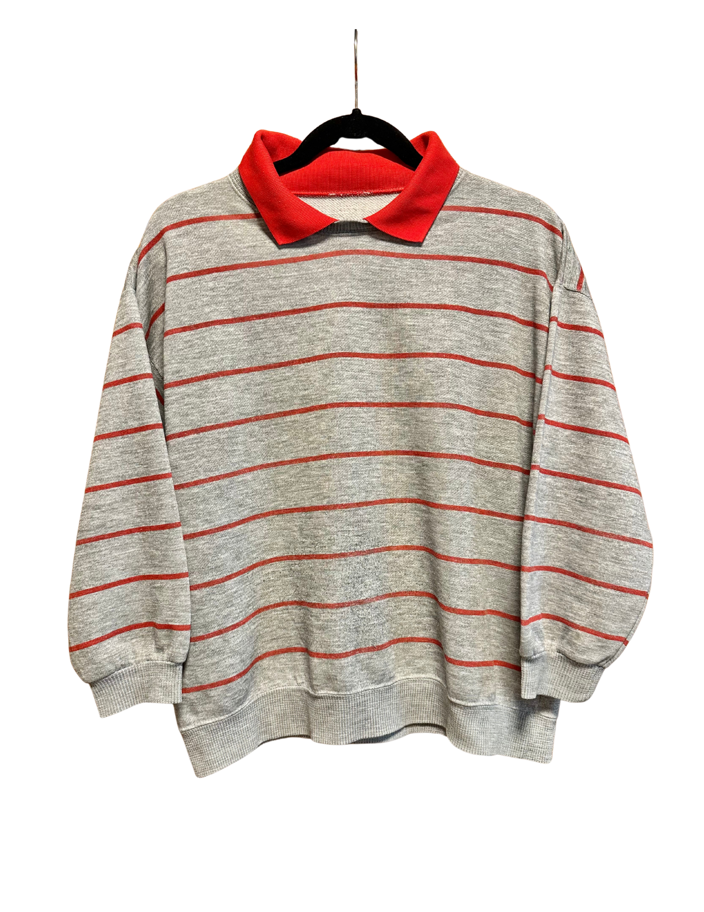 GREY AND RED COLLARED LIGHTWEIGHT CREWNECK SMALL