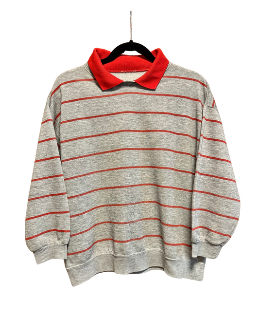 GREY AND RED COLLARED LIGHTWEIGHT CREWNECK SMALL