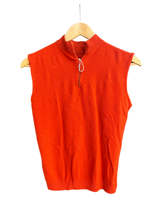 BRIGHT ORANGE MOCKNECK KNIT VEST SMALL