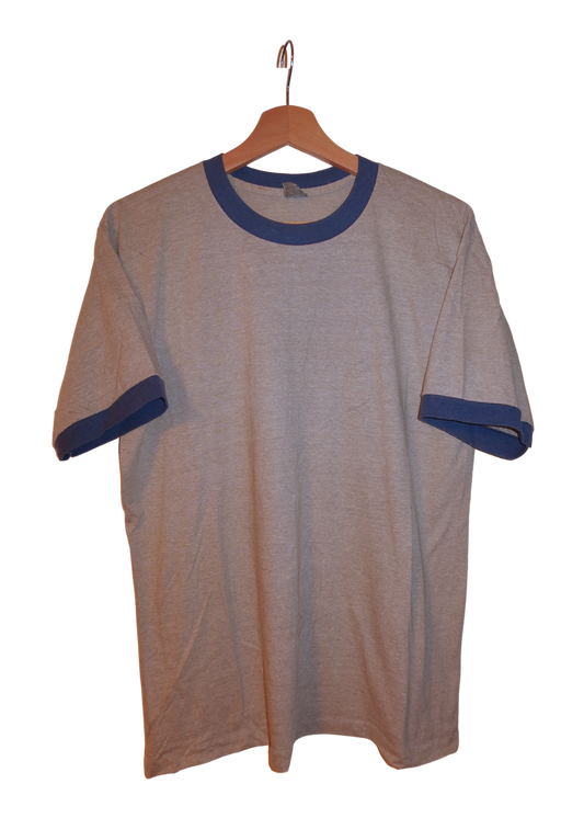 GREY AND NAVY RINGER TSHIRT LARGE