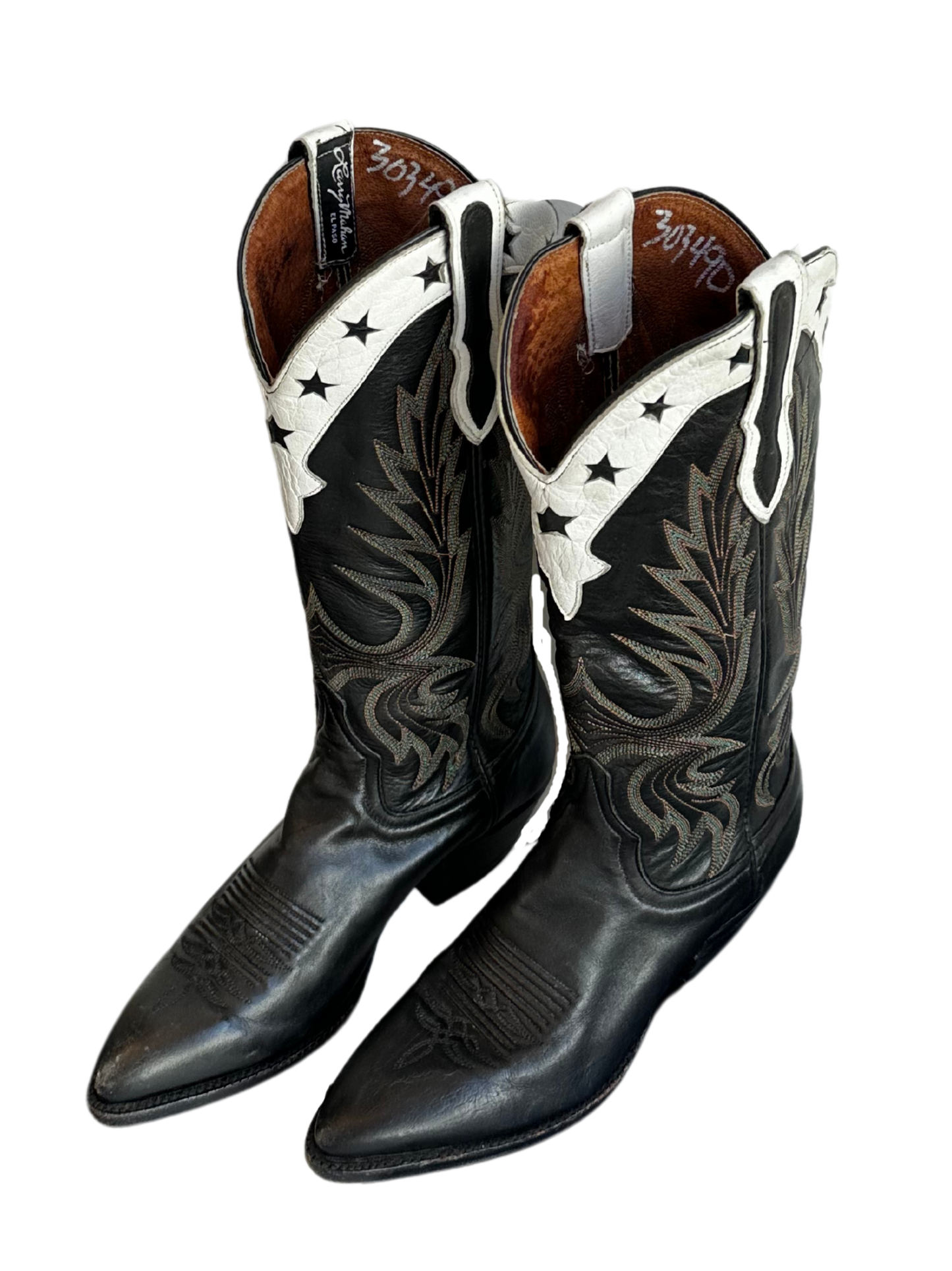 LARRY MAHAN BLACK STAR COWBOY BOOTS SIZE 5.5