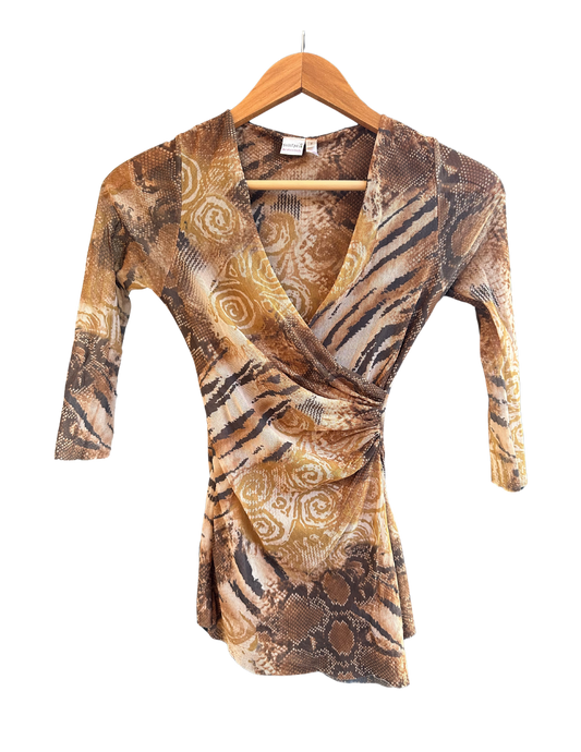 BROWN ANIMAL PRINT CROSSOVER TOP SMALL