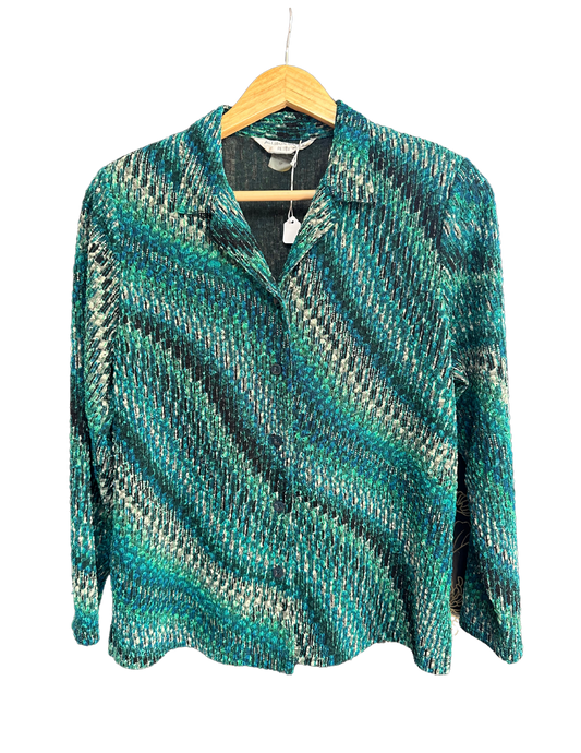 TEAL KNIT BUTTON UP