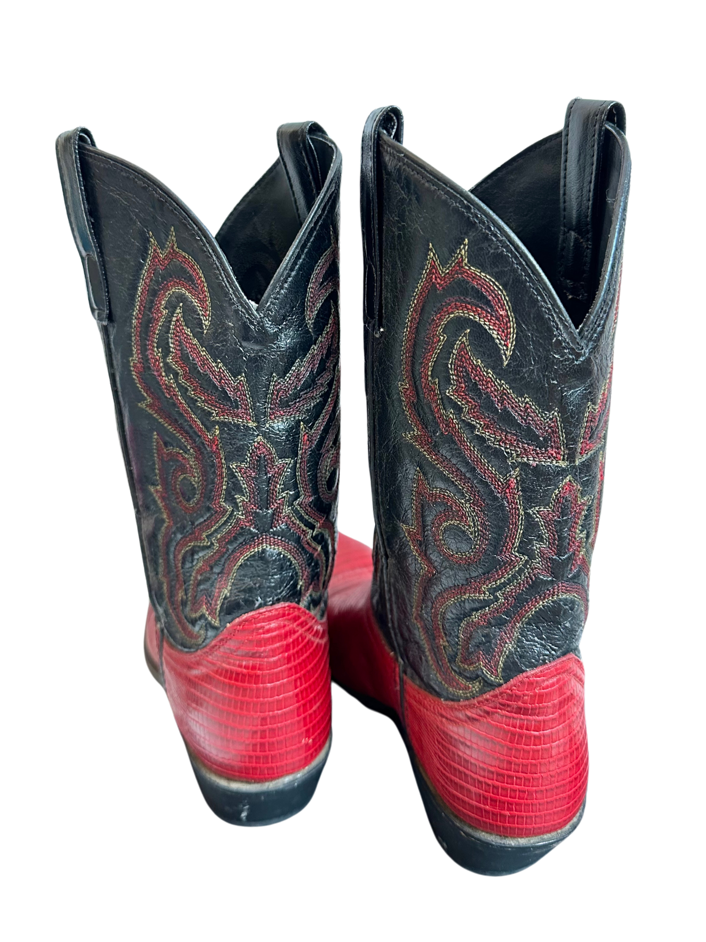 RED AND BLACK TWO TONE COWBOY BOOTS SIZE 7.5