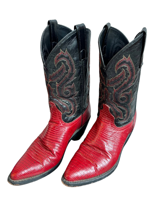 RED AND BLACK TWO TONE COWBOY BOOTS SIZE 7.5