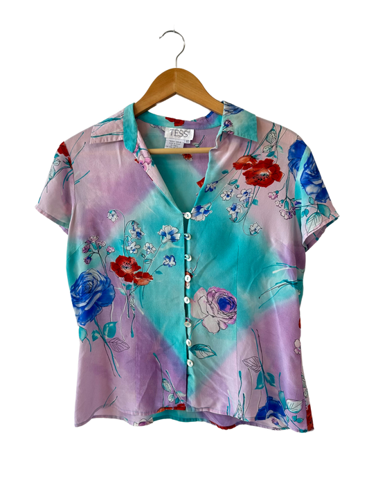 SILK FLORAL BUTTON TOP MEDIUM