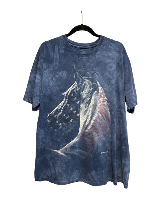 HORSE AMERICAN FLAG NAVY TIE-DYE TSHIRT XL