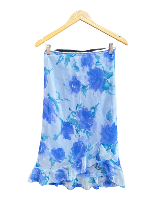 BLUE FLORAL MIDI SKIRT SMALL