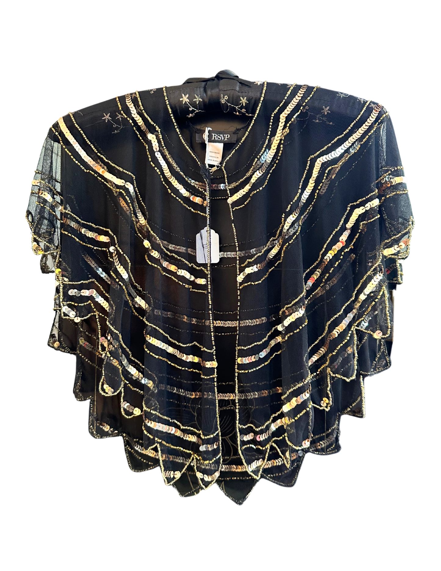 BLACK AND GOLD SEQUIN CAPE ONE SIZE