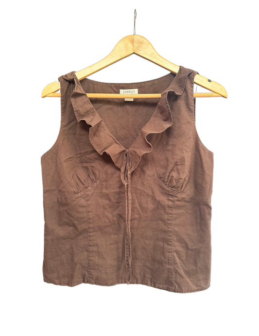 BROWN RUFFLE TANK LARGE (10)